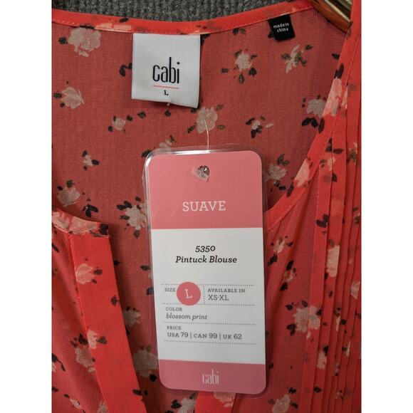 Cabi Top Womens Large Suave Pintuck Blouse Coral Blossom Semi-Sheer Tank - Picture 2 of 11
